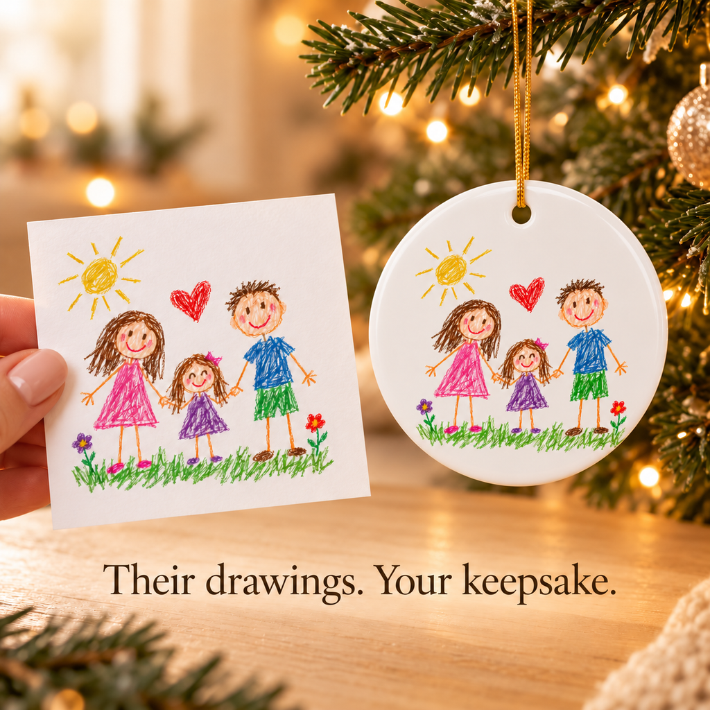 Child’s Drawing Christmas Ornament – Personalized Ceramic Keepsake