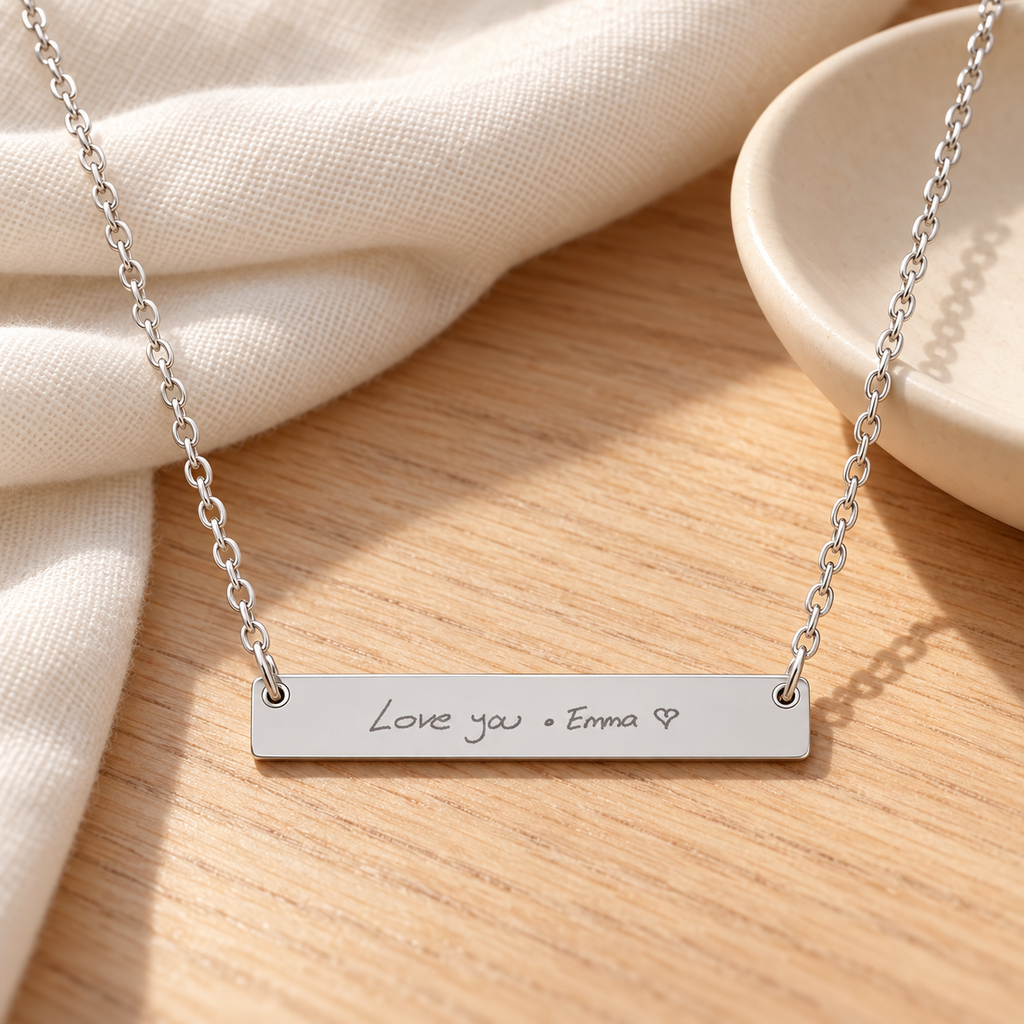 Actual Handwriting Necklace – Personalized Engraved Bar Necklace