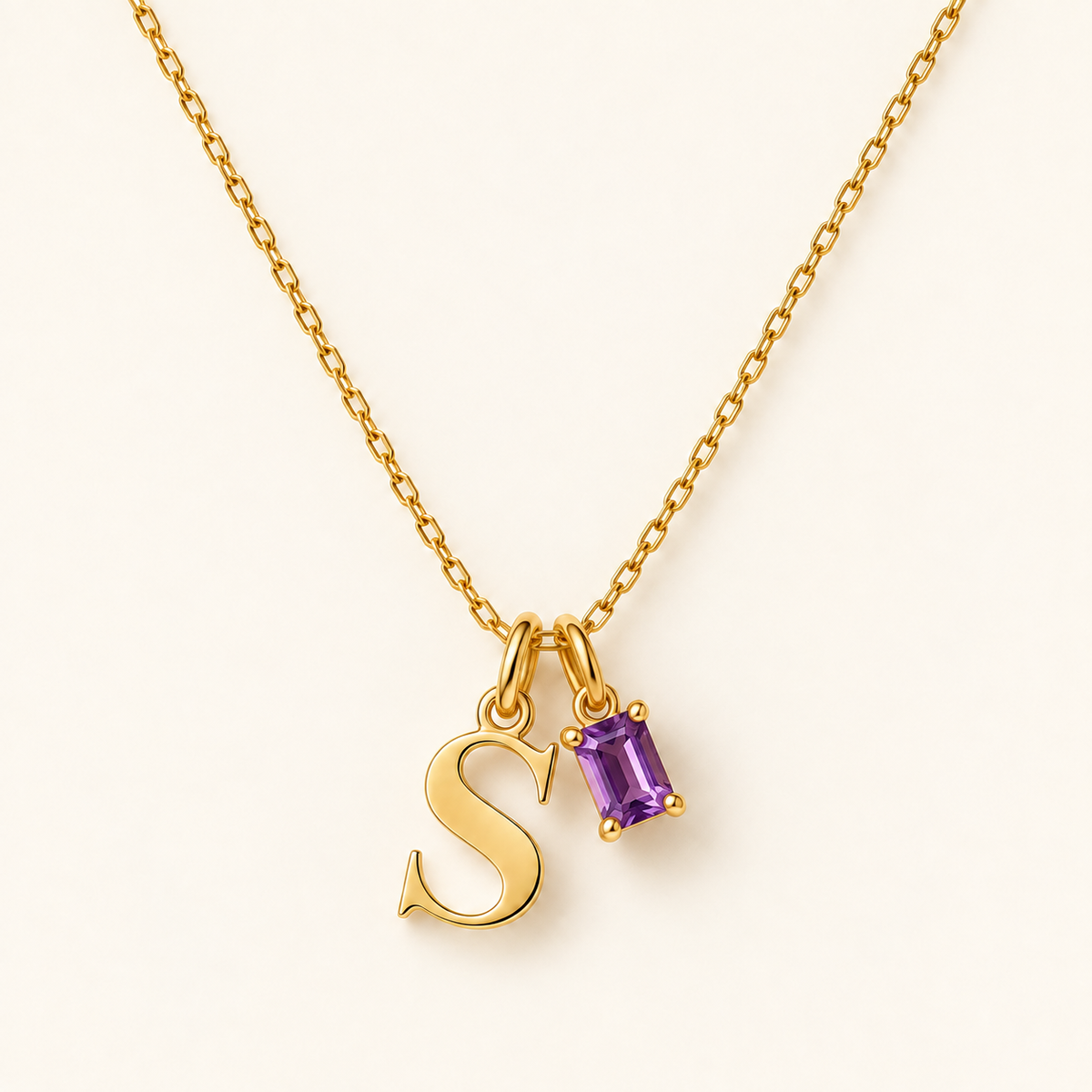 Personalized Initial Birthstone Necklace – Letter & Gemstone Pendant Gift