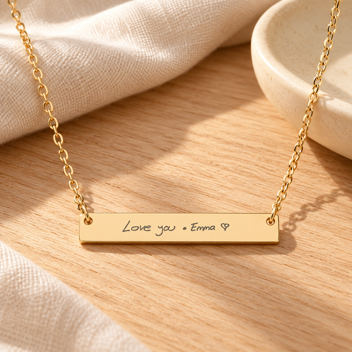Actual Handwriting Necklace – Personalized Engraved Bar Necklace
