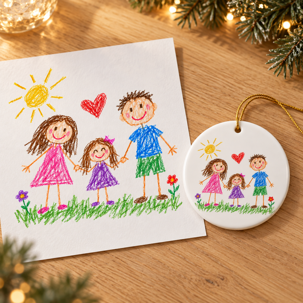 Child’s Drawing Christmas Ornament – Personalized Ceramic Keepsake