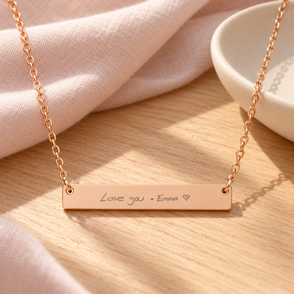 Actual Handwriting Necklace – Personalized Engraved Bar Necklace