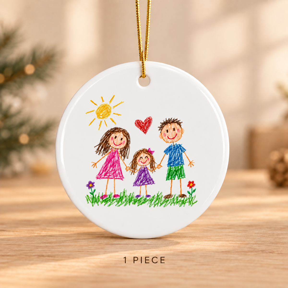 Child’s Drawing Christmas Ornament – Personalized Ceramic Keepsake