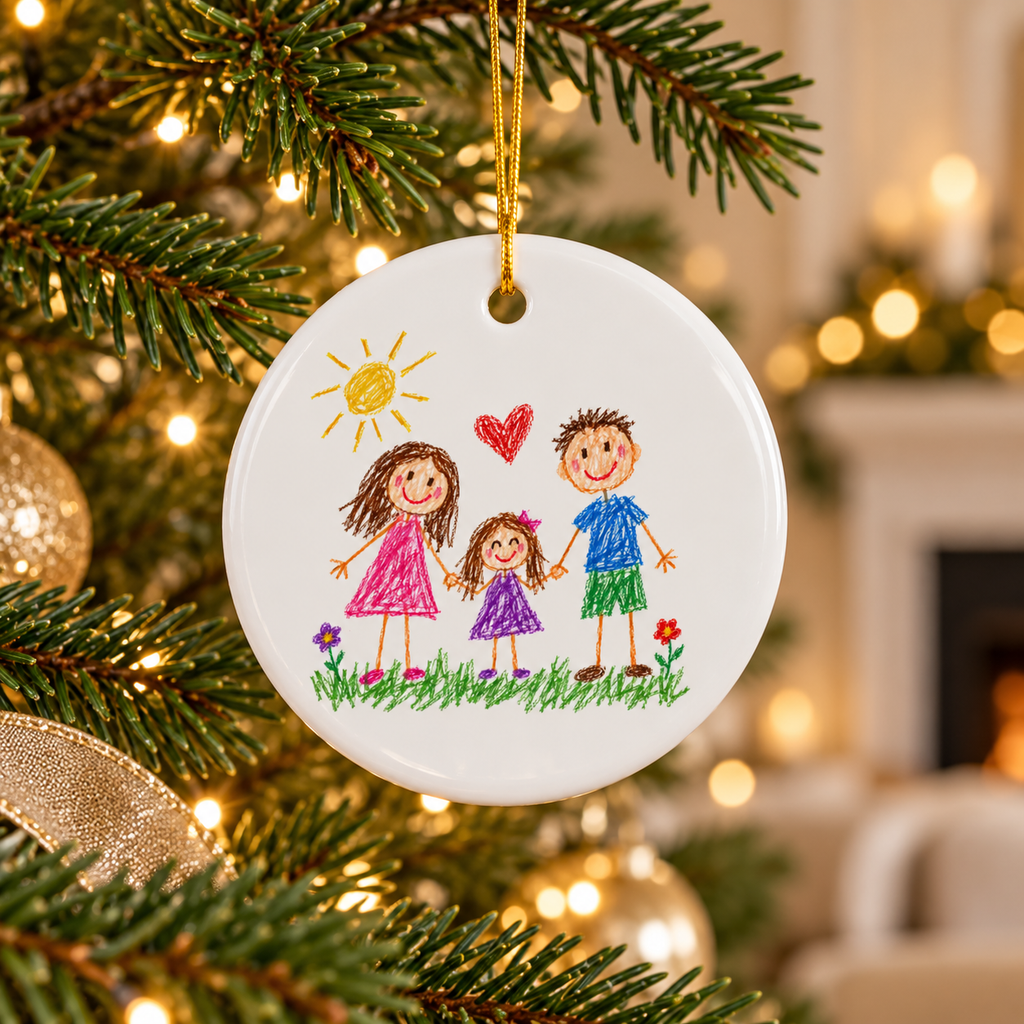 Child’s Drawing Christmas Ornament – Personalized Ceramic Keepsake