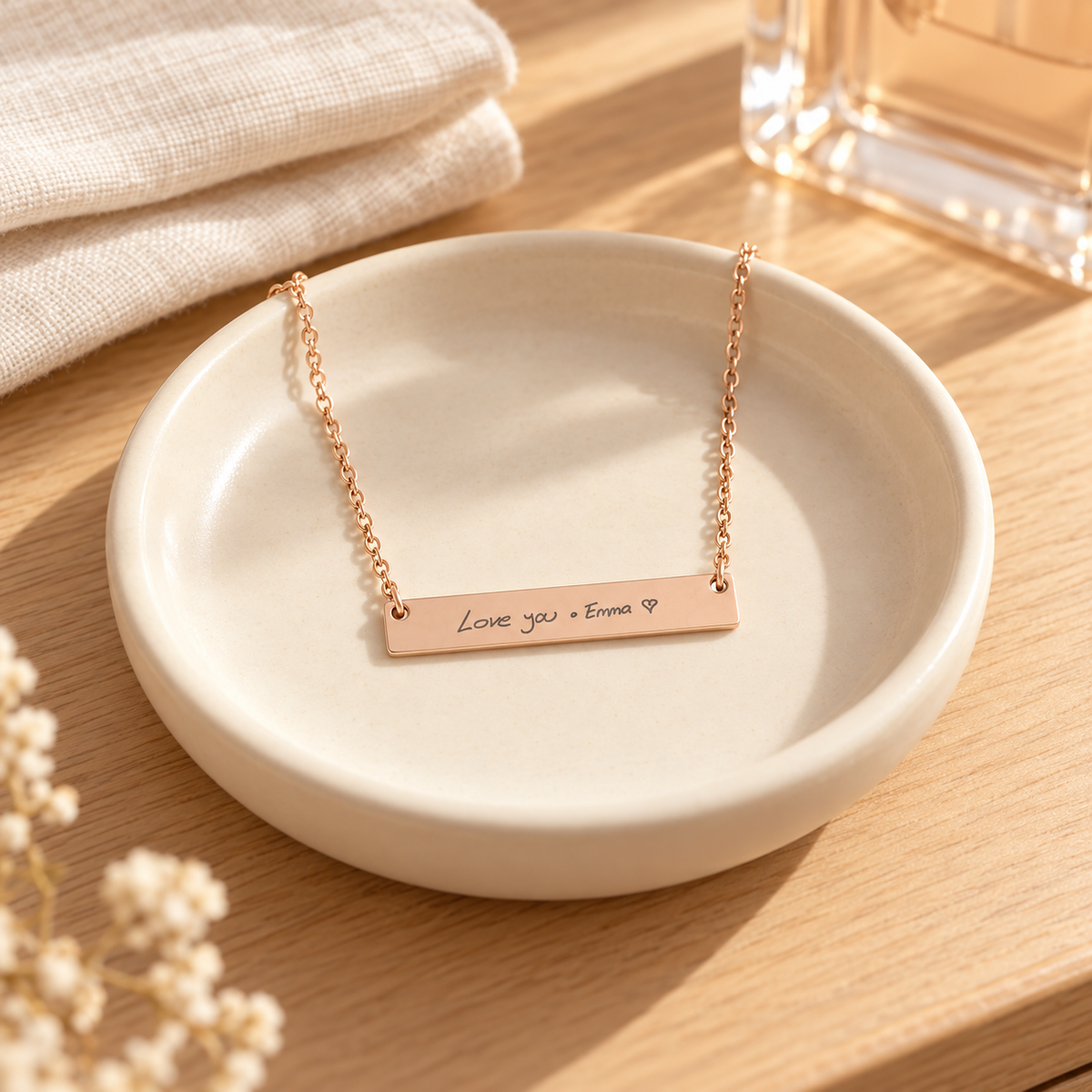 Actual Handwriting Necklace – Personalized Engraved Bar Necklace
