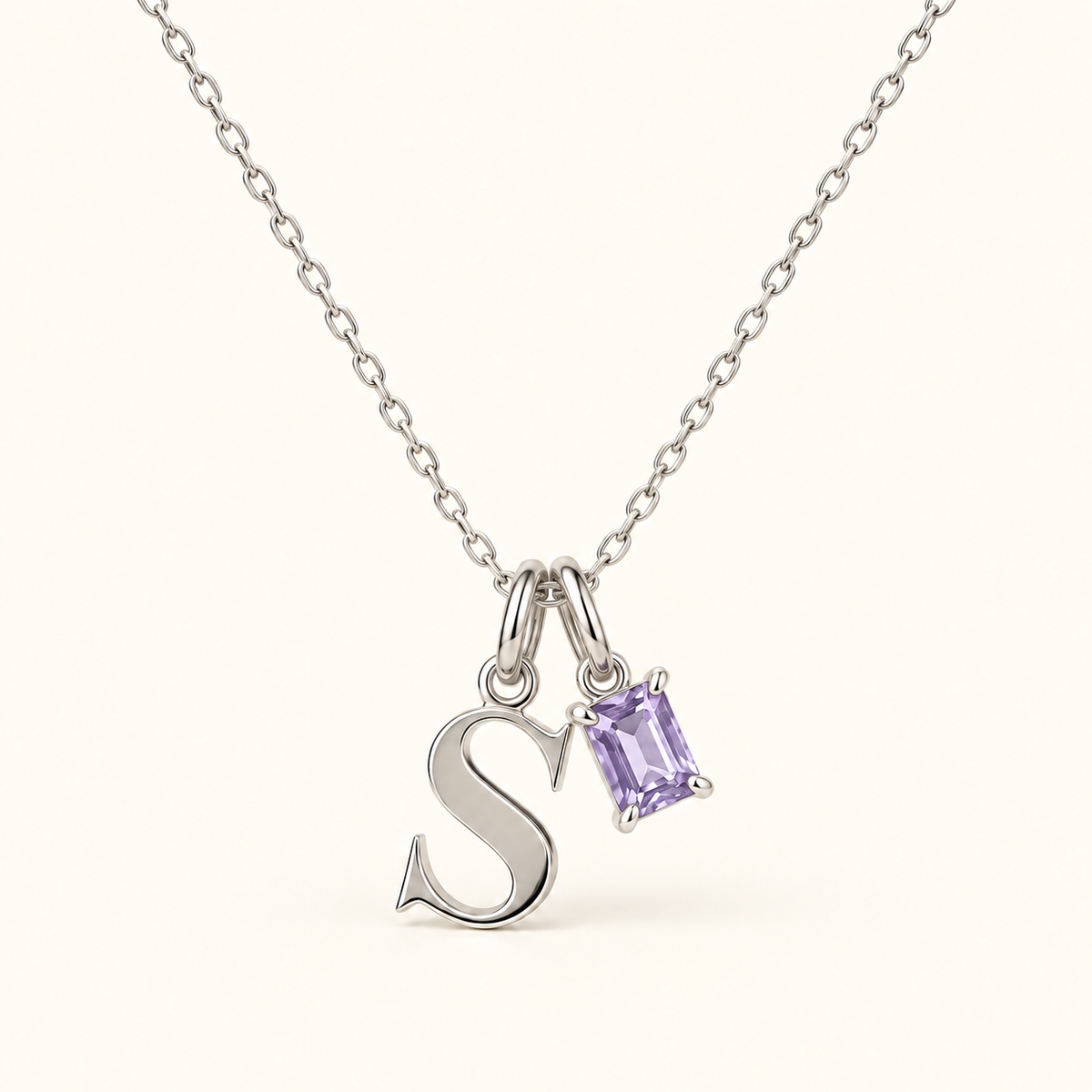 Personalized Initial Birthstone Necklace – Letter & Gemstone Pendant Gift