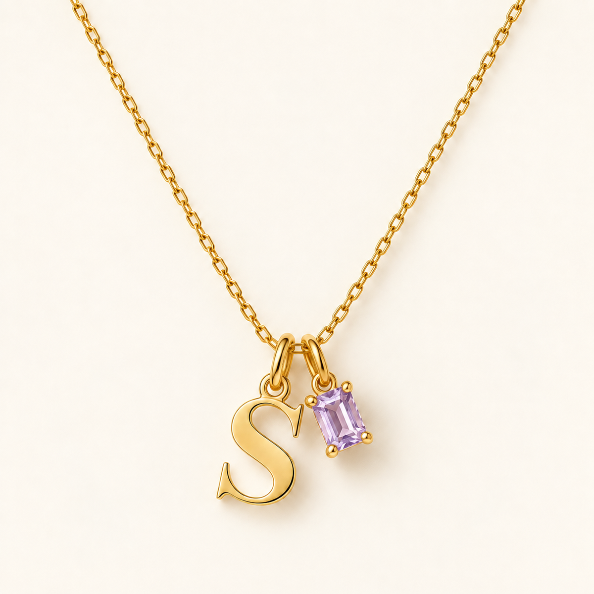 Personalized Initial Birthstone Necklace – Letter & Gemstone Pendant Gift
