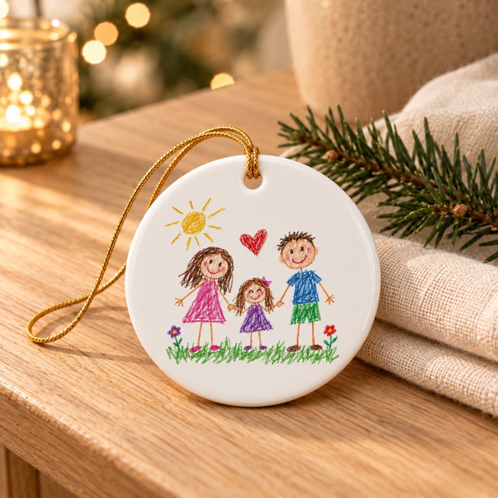 Child’s Drawing Christmas Ornament – Personalized Ceramic Keepsake