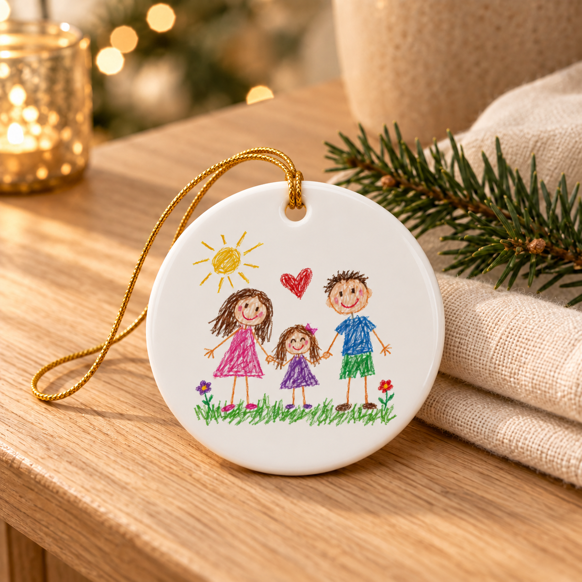 Child’s Drawing Christmas Ornament – Personalized Ceramic Keepsake