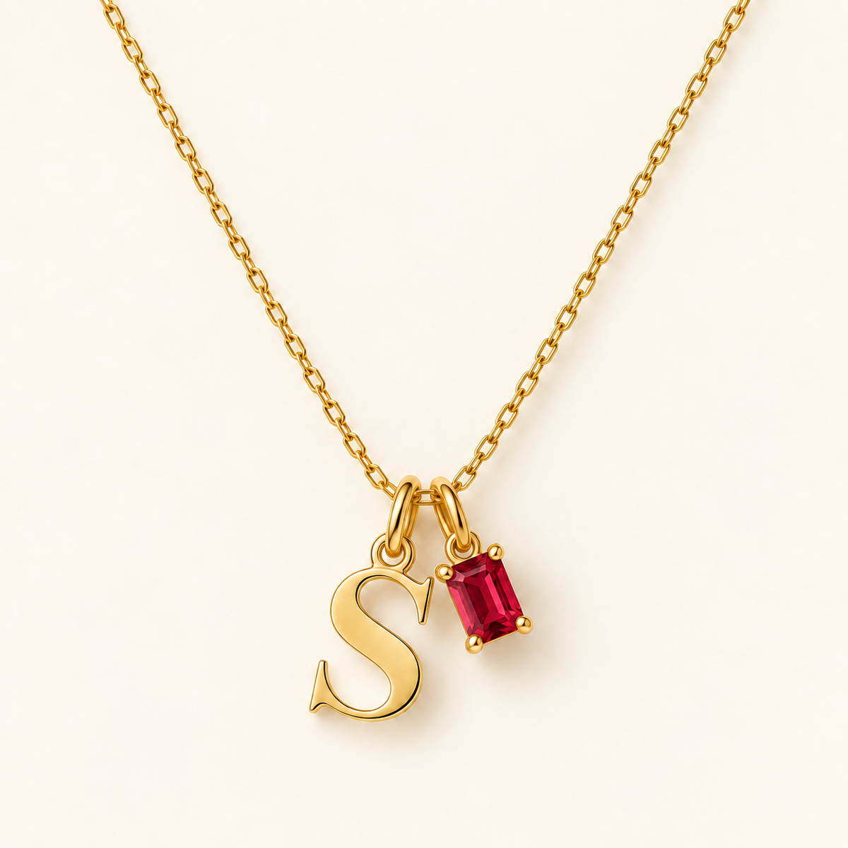 Personalized Initial Birthstone Necklace – Letter & Gemstone Pendant Gift