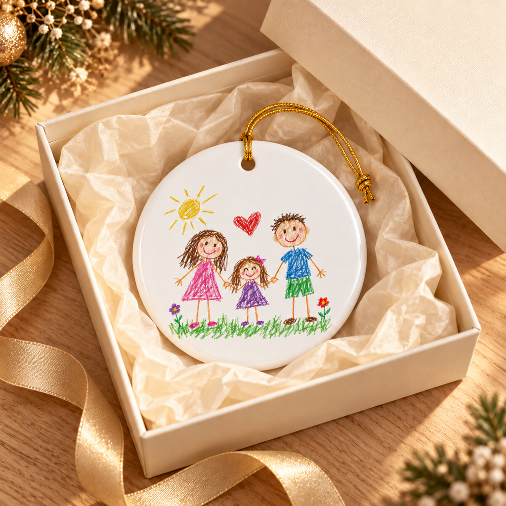 Child’s Drawing Christmas Ornament – Personalized Ceramic Keepsake