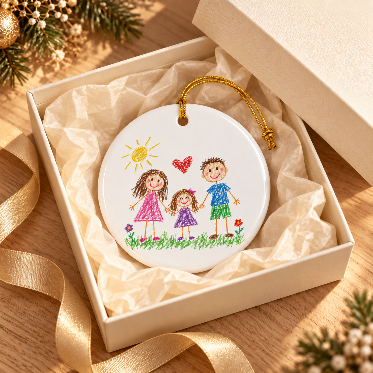 Child’s Drawing Christmas Ornament – Personalized Ceramic Keepsake