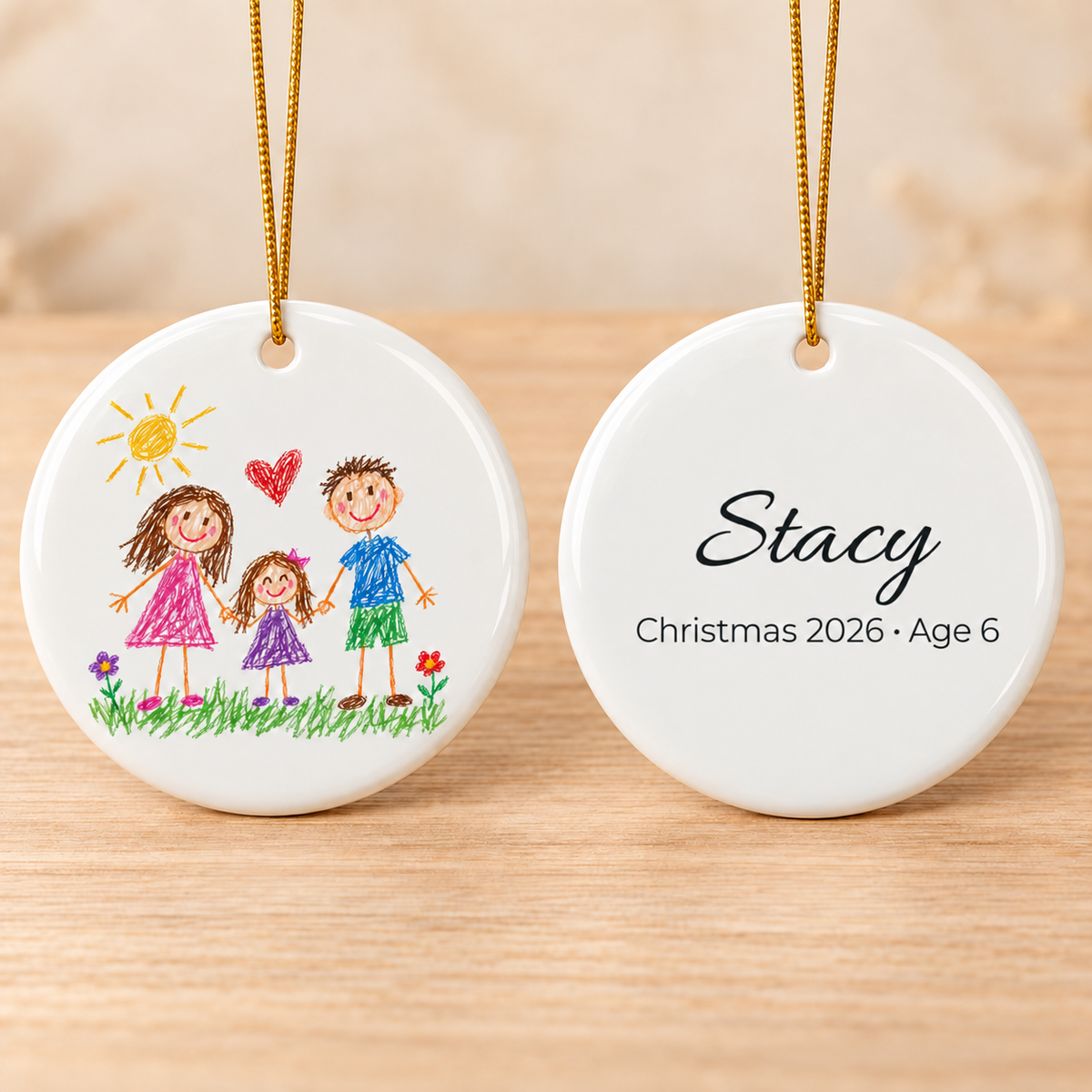 Child’s Drawing Christmas Ornament – Personalized Ceramic Keepsake