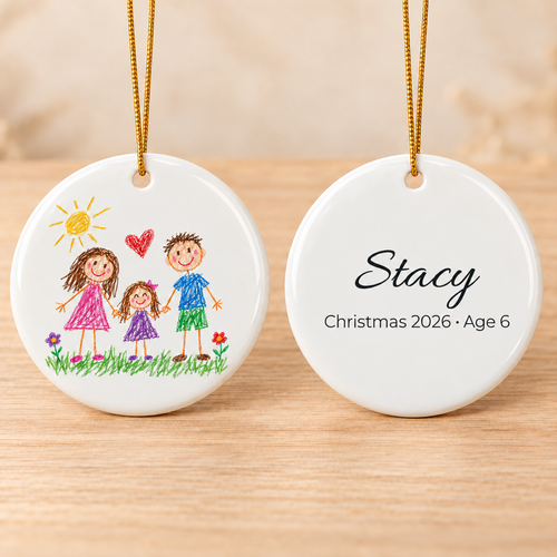 Child’s Drawing Christmas Ornament – Personalized Ceramic Keepsake