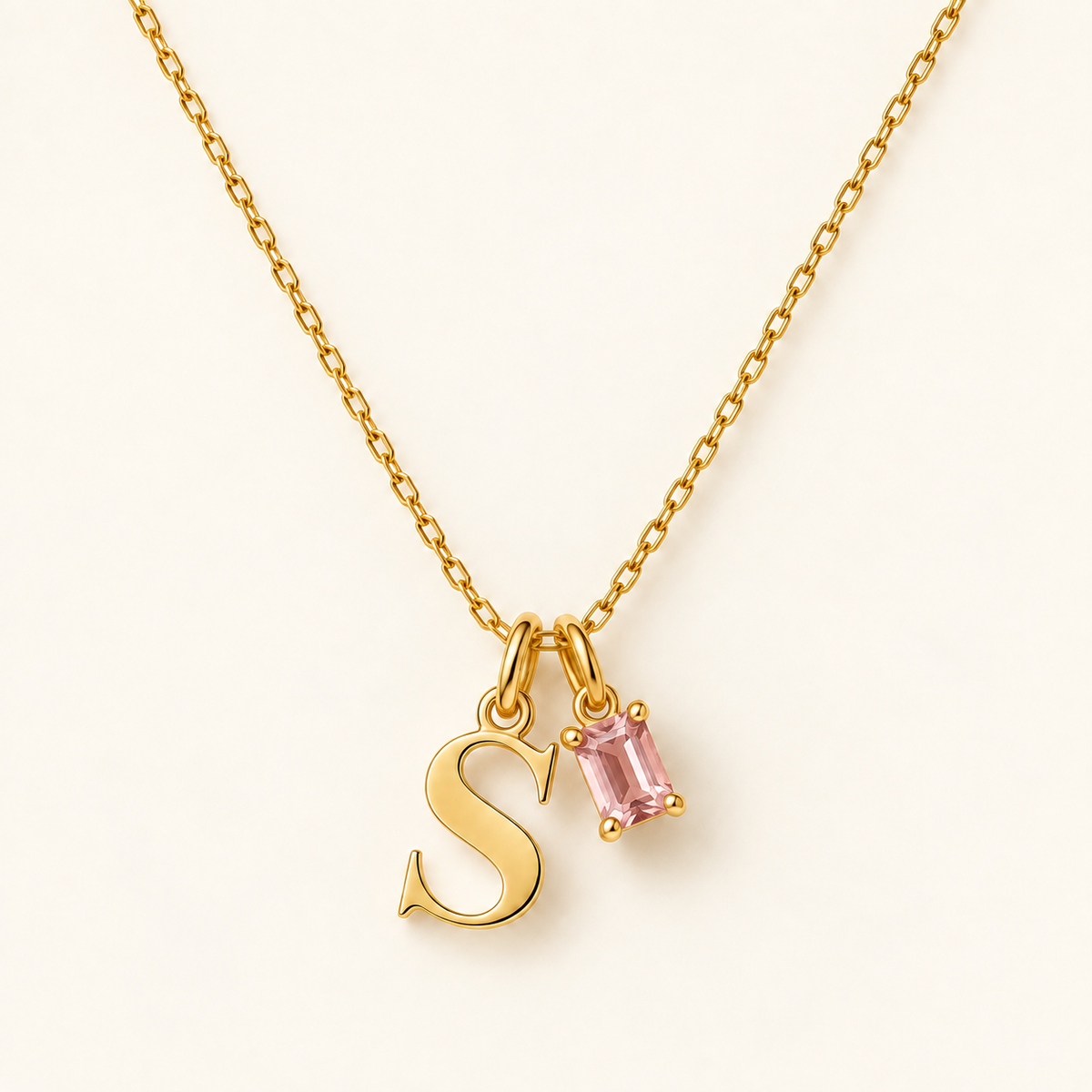 Personalized Initial Birthstone Necklace – Letter & Gemstone Pendant Gift