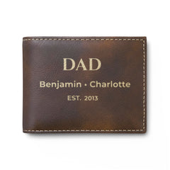 Rustic Dad wallet with gold-tone personalized engraving