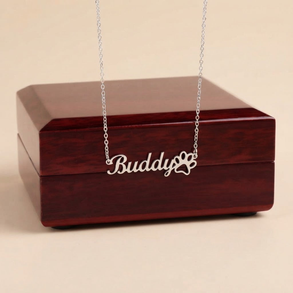 Personalized Pet Name Necklace with Paw Print