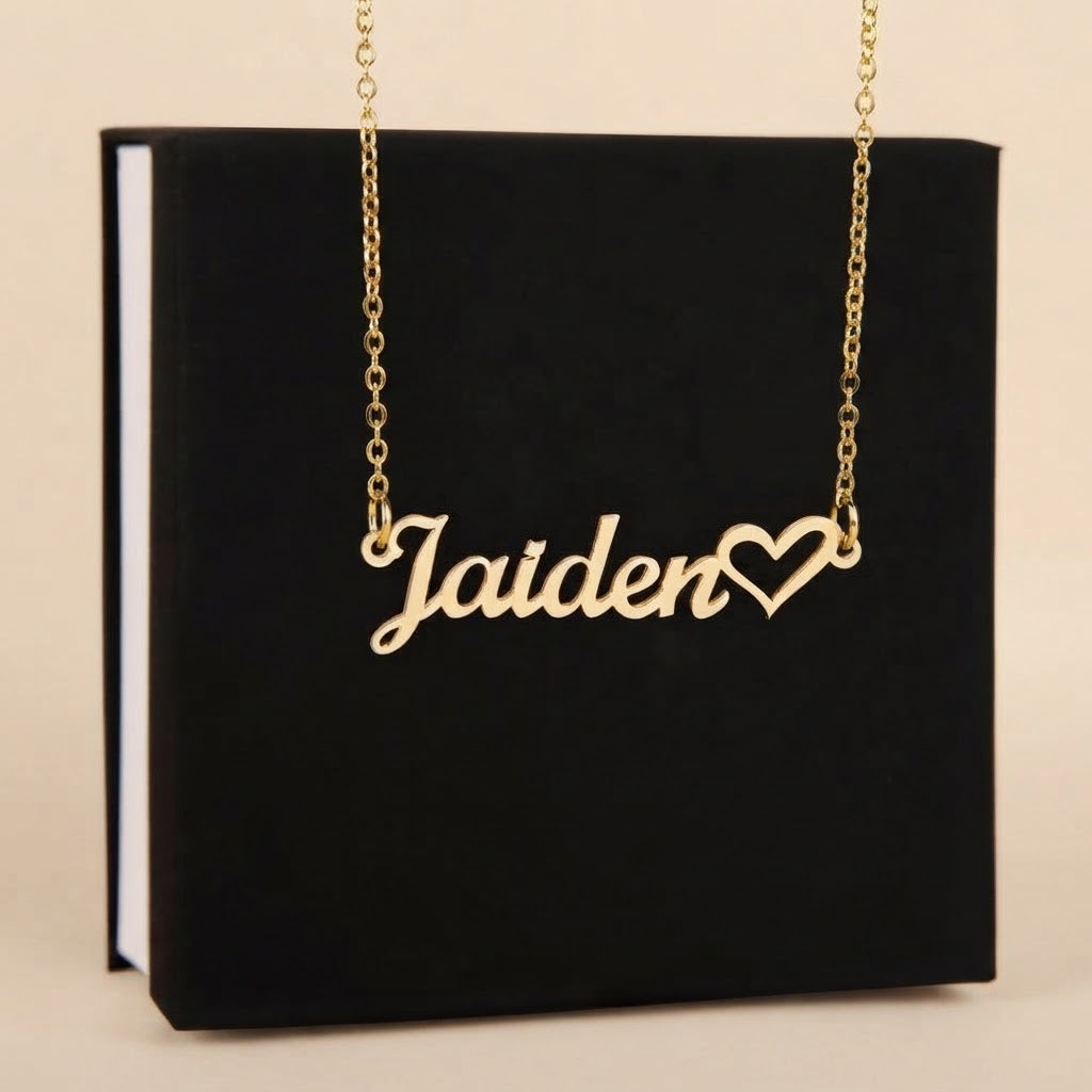 Personalized Name Necklace with Heart – Classic Script Style