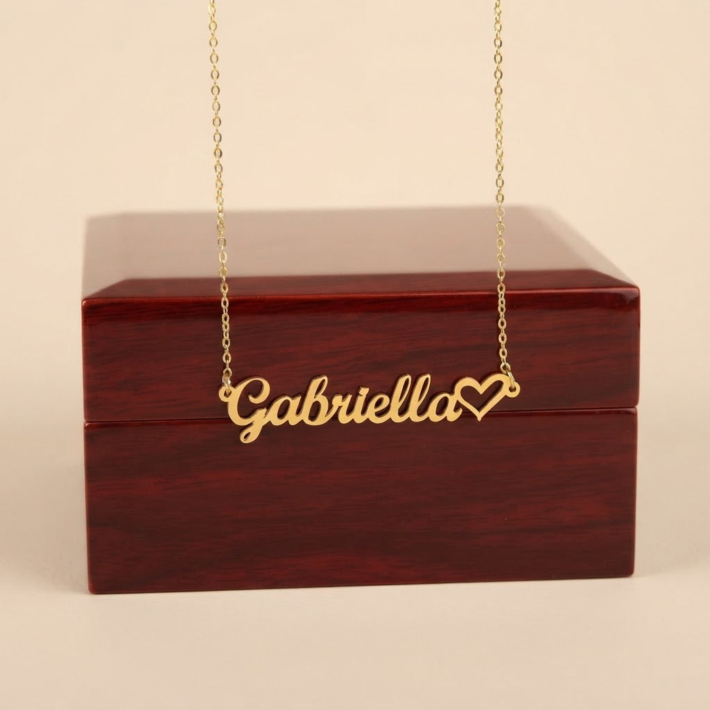 Personalized Name Necklace with Heart – Classic Script Style