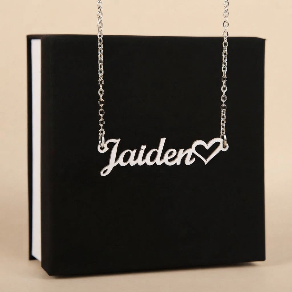 Personalized Name Necklace with Heart – Classic Script Style