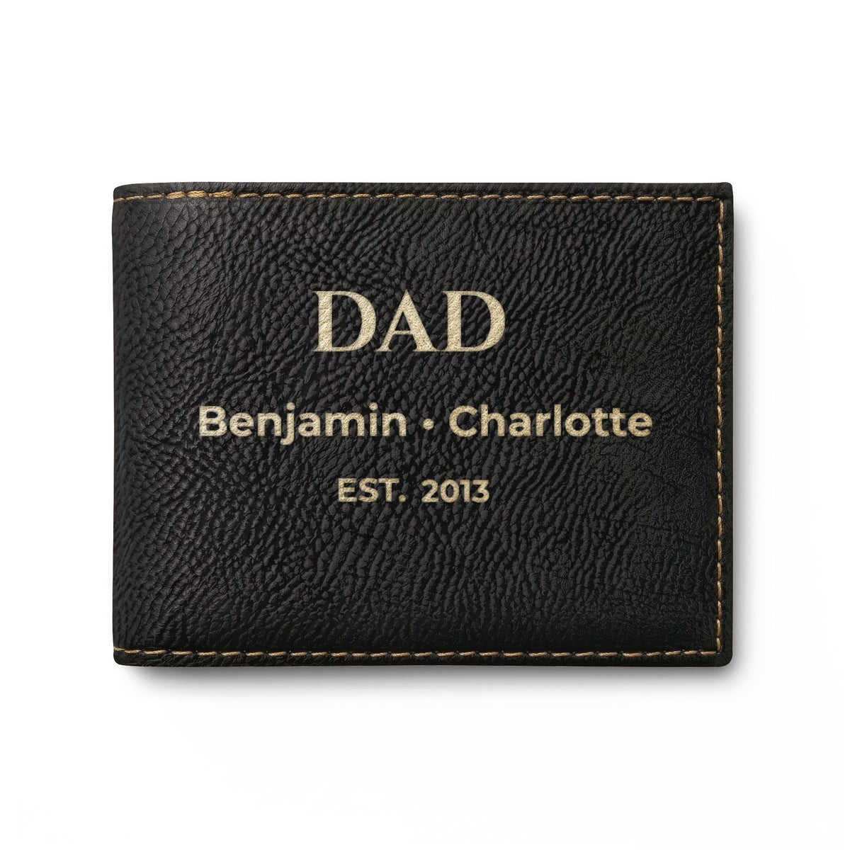 Black Dad wallet with gold-tone personalized engraving