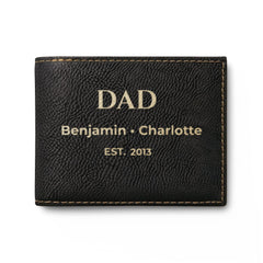 Black Dad wallet with gold-tone personalized engraving