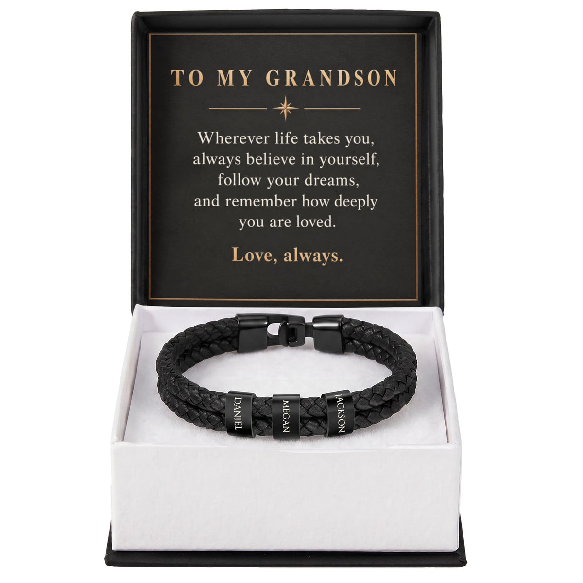 Personalized Name Bracelet for Grandson – Custom Engraved Bead Bracelet | Birthday & Graduation Gift from Grandma and Grandpa