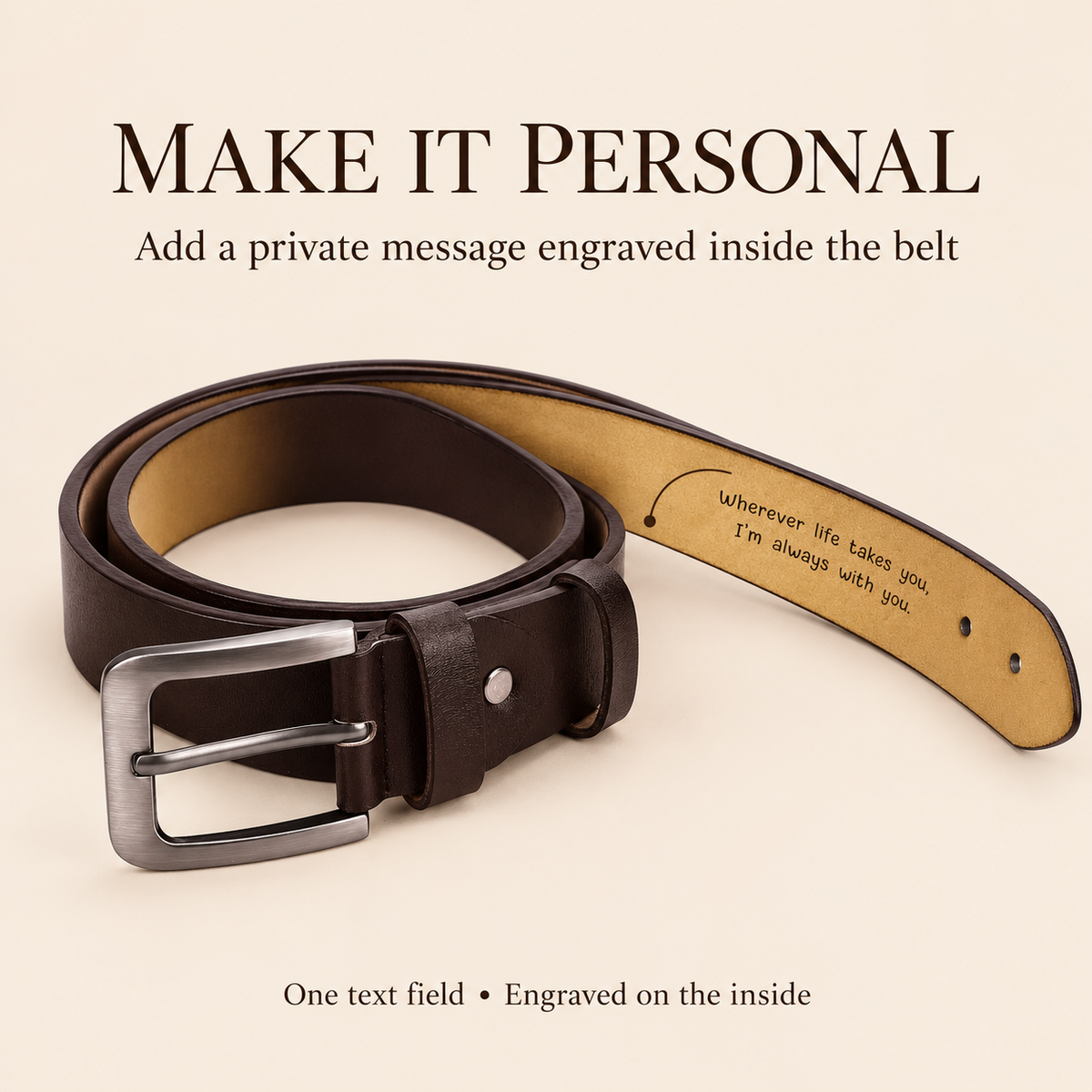 Personalized Engraved Leather Belt – Hidden Message Gift for Him