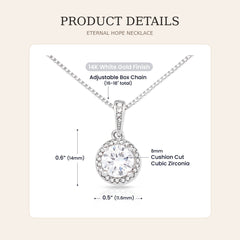 Eternal Hope necklace dimensions with 8 mm cubic zirconia and adjustable chain