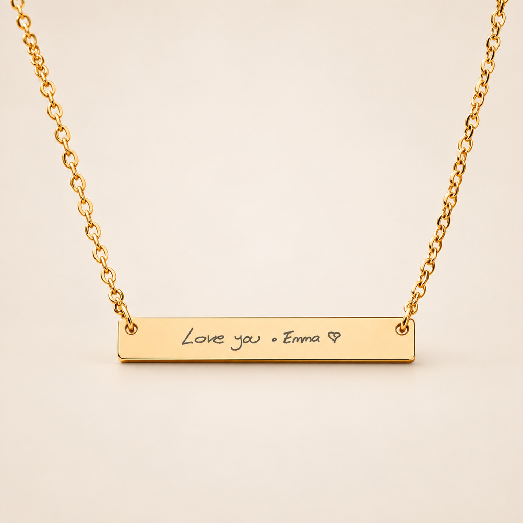 Actual Handwriting Necklace – Personalized Engraved Bar Necklace