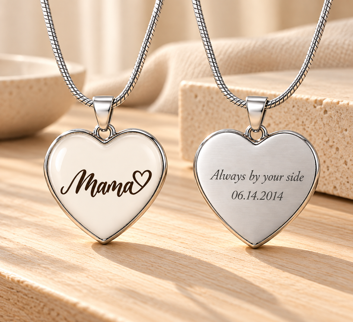 Mama Heart Necklace – Personalized Engraved Gift for Mom | Mother's Day & Birthday Keepsake