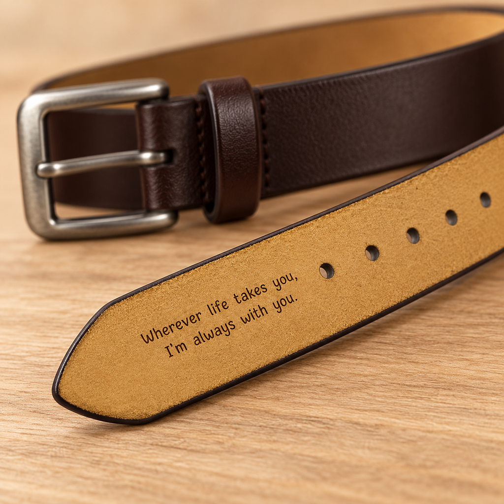 Personalized Engraved Leather Belt – Hidden Message Gift for Him