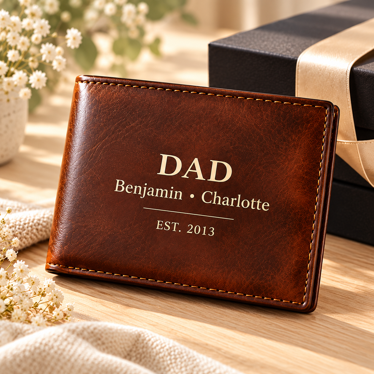 Personalized Dad Wallet – Engraved Kids' Names & Year