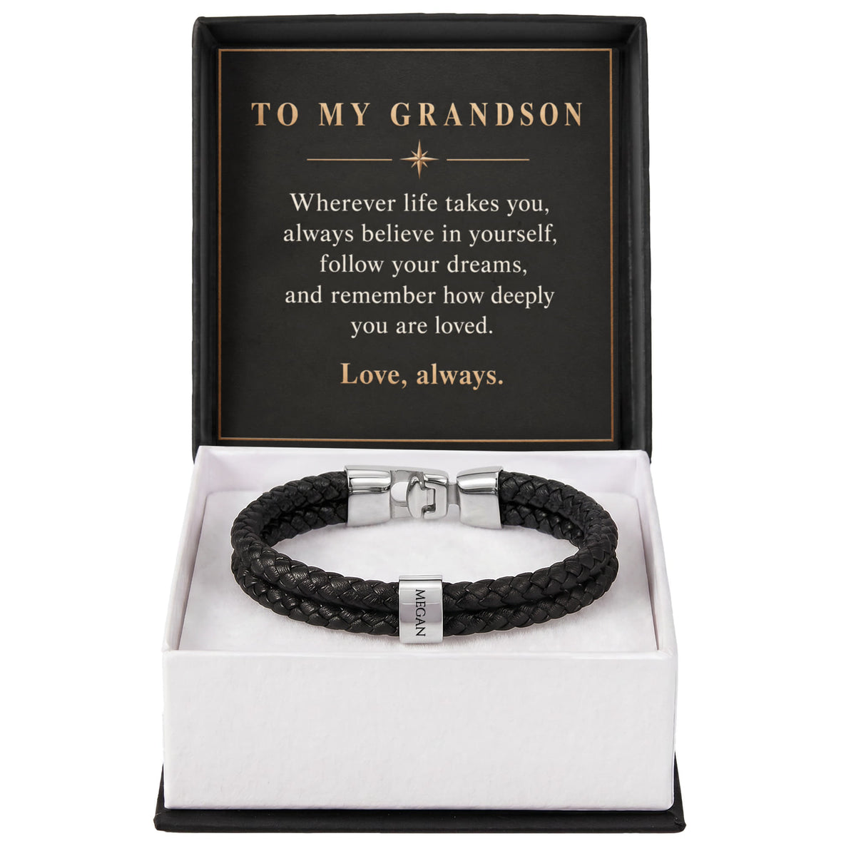 Personalized Name Bracelet for Grandson – Custom Engraved Bead Bracelet | Birthday & Graduation Gift from Grandma and Grandpa