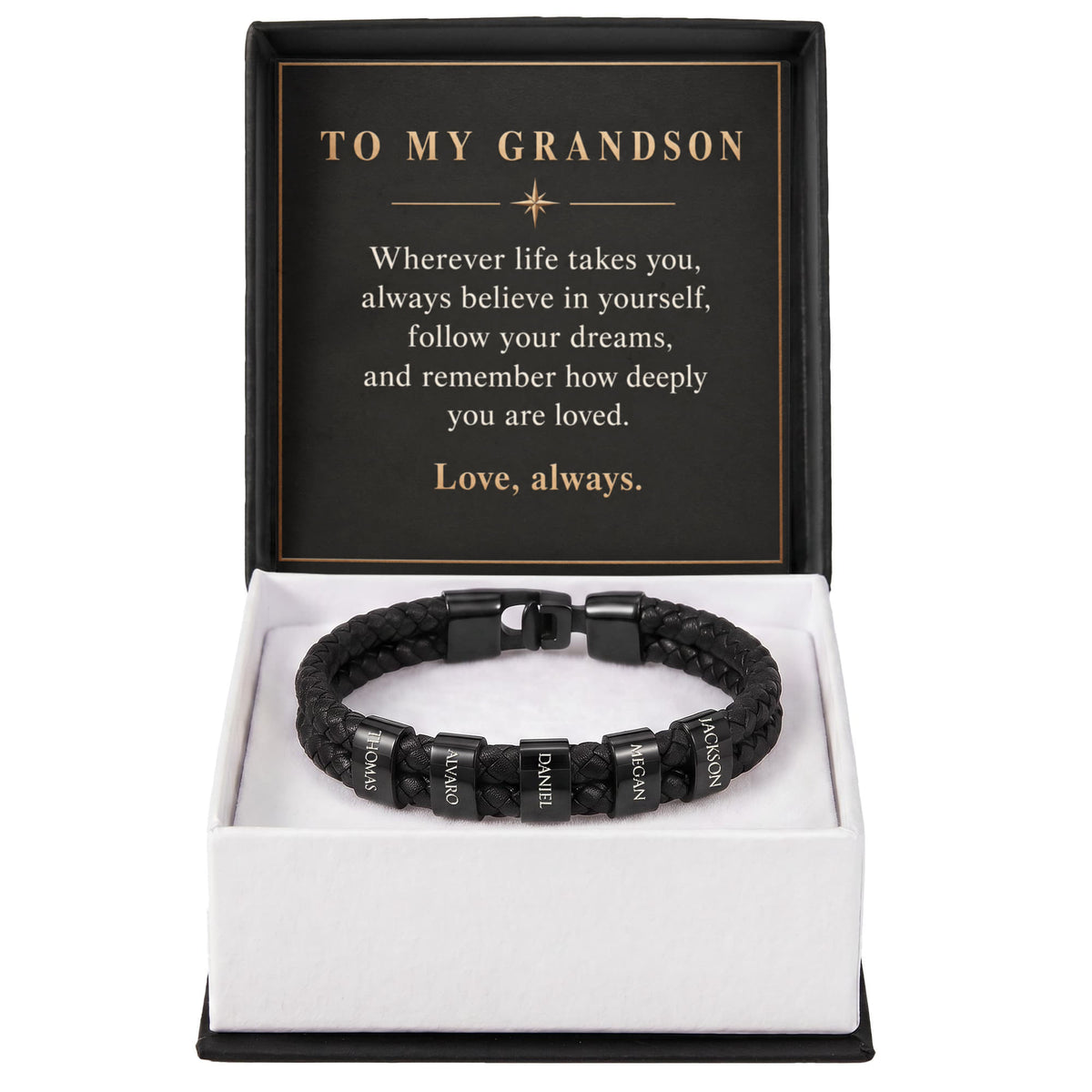 Personalized Name Bracelet for Grandson – Custom Engraved Bead Bracelet | Birthday & Graduation Gift from Grandma and Grandpa