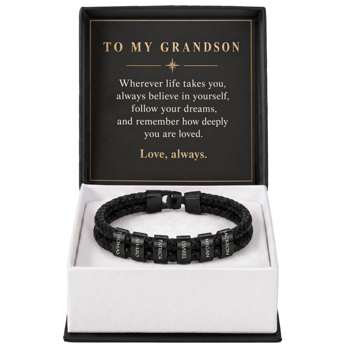 Personalized Name Bracelet for Grandson – Custom Engraved Bead Bracelet | Birthday & Graduation Gift from Grandma and Grandpa