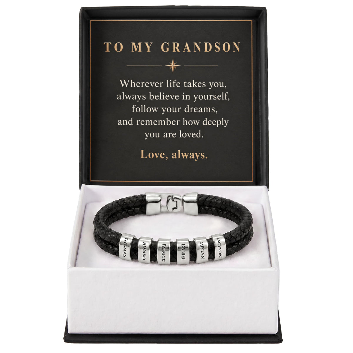 Personalized Name Bracelet for Grandson – Custom Engraved Bead Bracelet | Birthday & Graduation Gift from Grandma and Grandpa