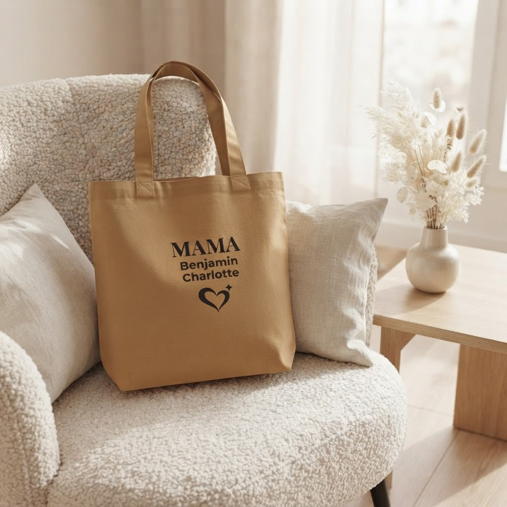 Personalized Mama Tote Bag with Kids' Names – Custom Embroidered Gift for Mom, Birthday & Christmas
