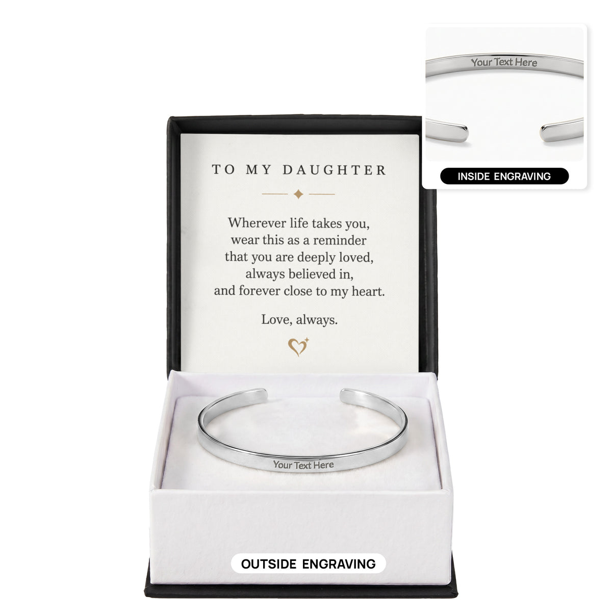 To My Daughter Engraved Cuff Bracelet – Love You Always
