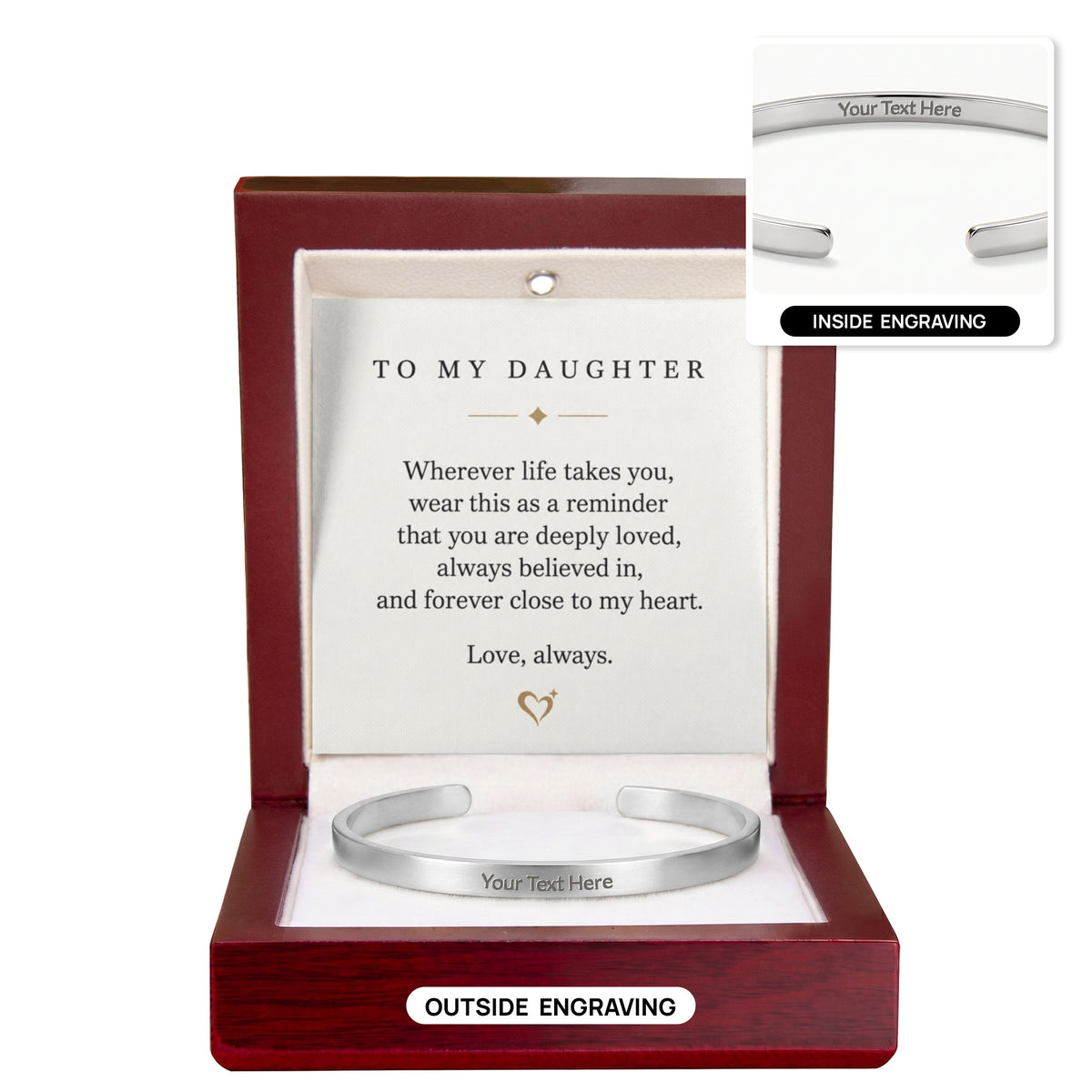 To My Daughter Engraved Cuff Bracelet – Love You Always