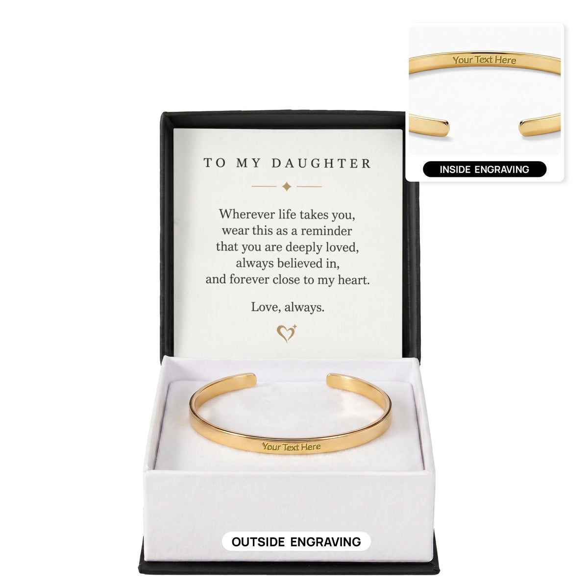 To My Daughter Engraved Cuff Bracelet – Love You Always