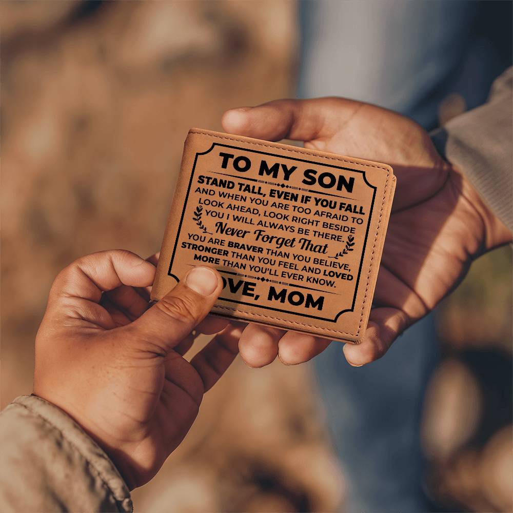 Gift for Son – Stand Tall (Black) – Leather Wallet – image 4