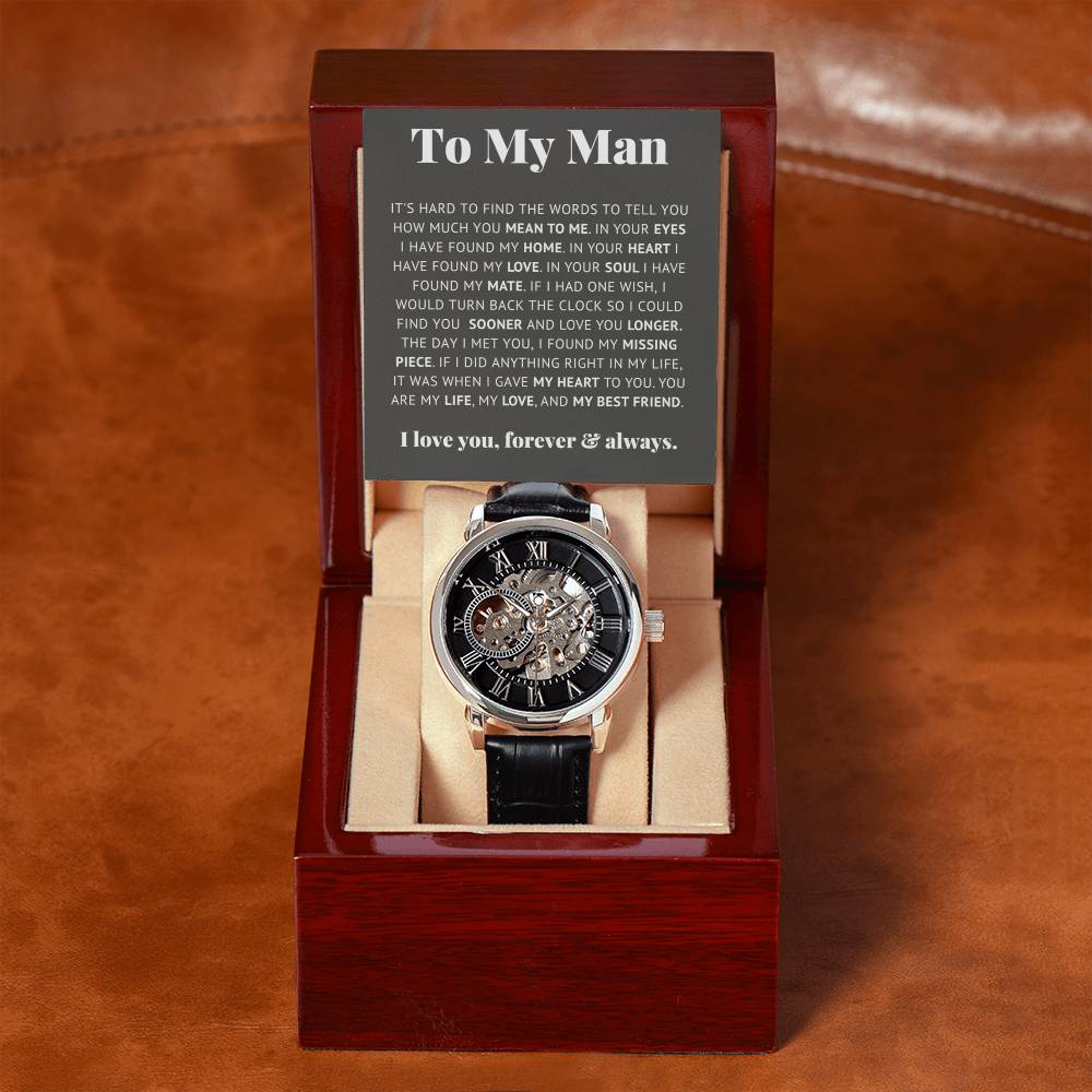 Gift for Him – Life, Love, Best Friend – Luxury Openwork Watch – image 2