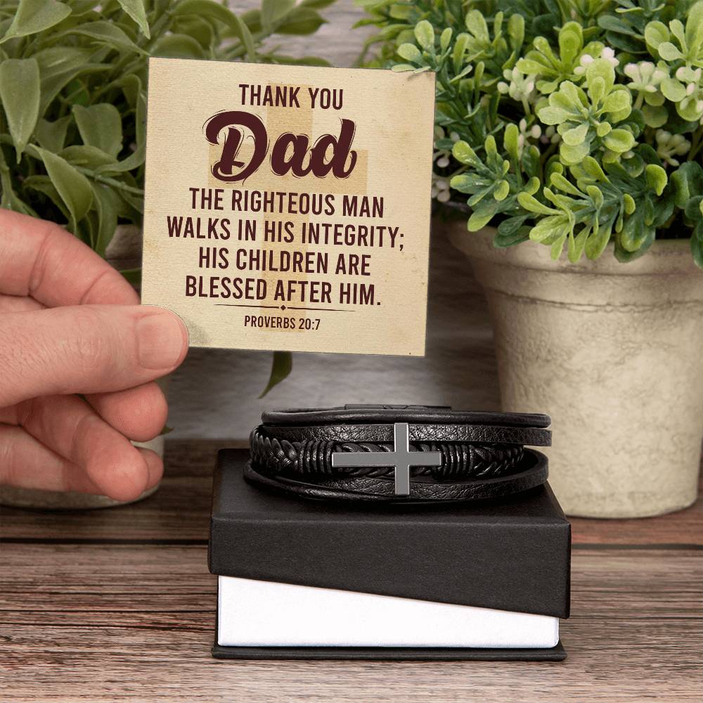 Proverbs 20:7 – Leather Cross Bracelet – image 4