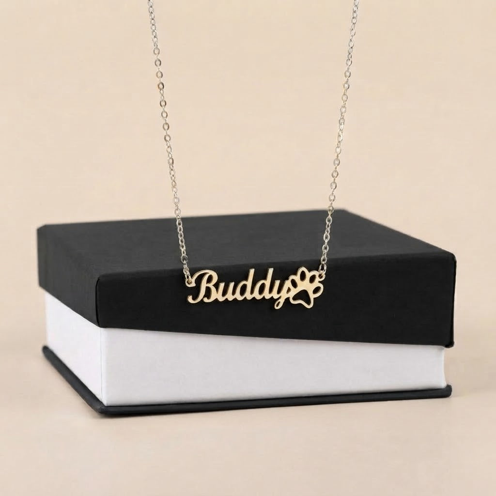 Personalized Pet Name Necklace with Paw Print