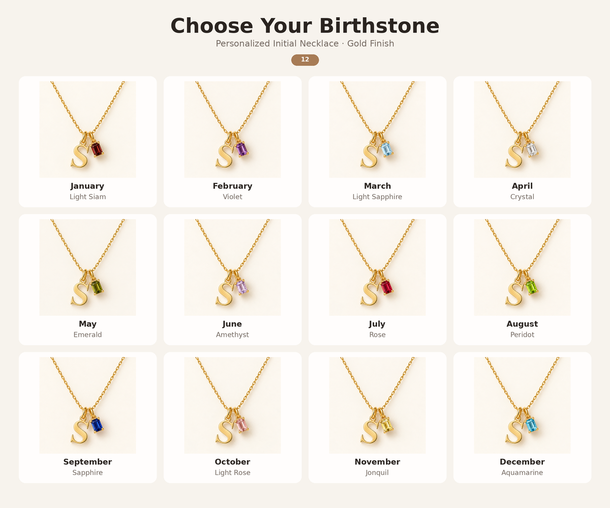 Personalized Initial Birthstone Necklace – Letter & Gemstone Pendant Gift