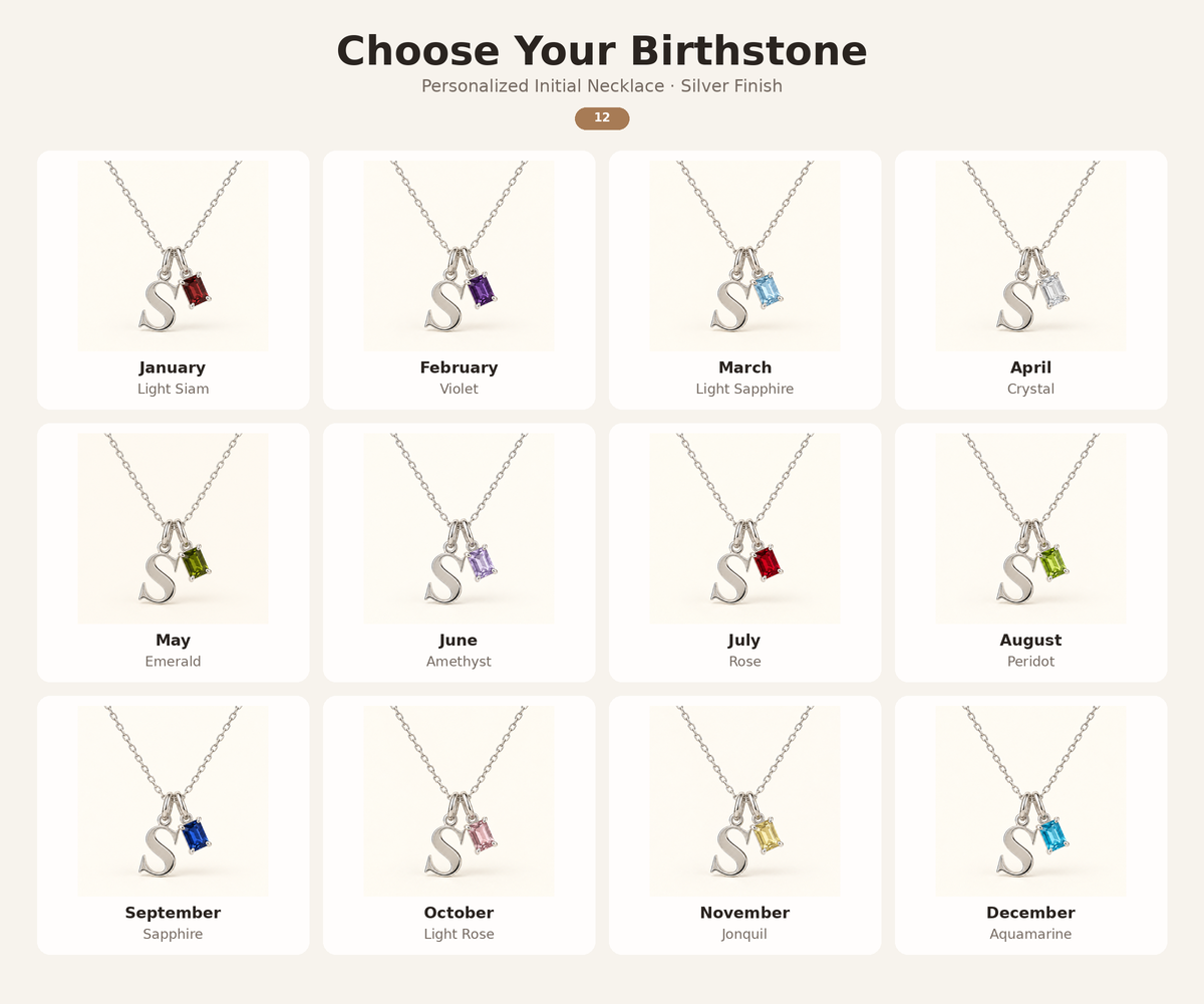 Personalized Initial Birthstone Necklace – Letter & Gemstone Pendant Gift
