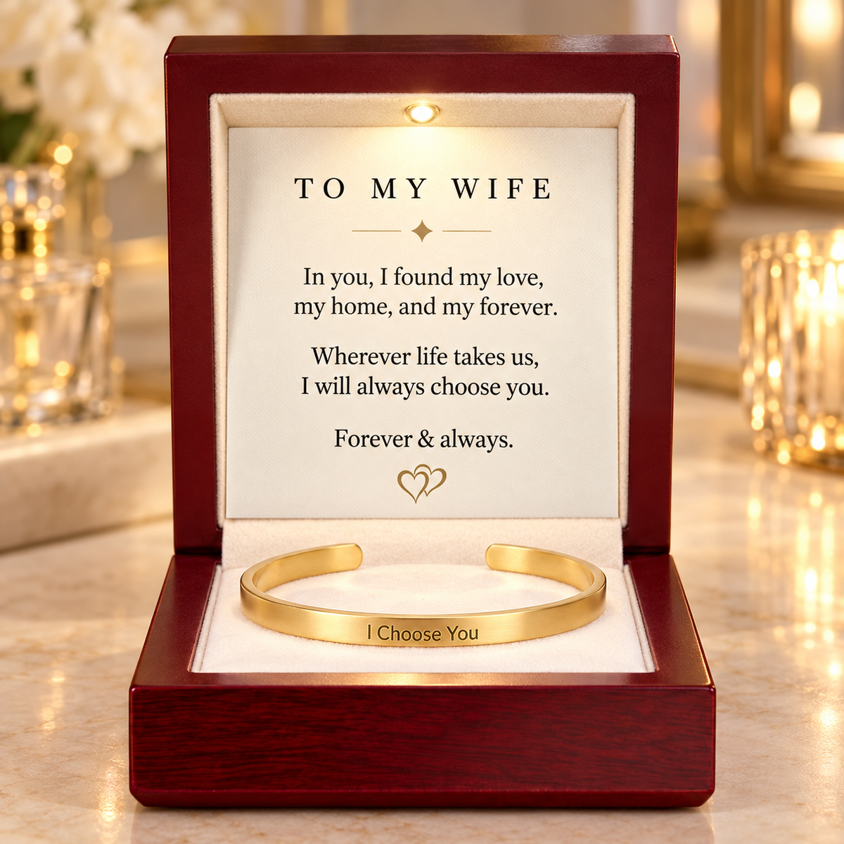 Personalized Engraved Bracelet for Wife – Custom Message Cuff | Anniversary, Birthday & Valentine's Gift