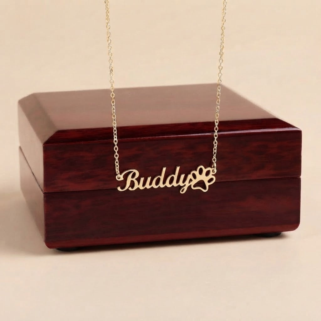 Personalized Pet Name Necklace with Paw Print