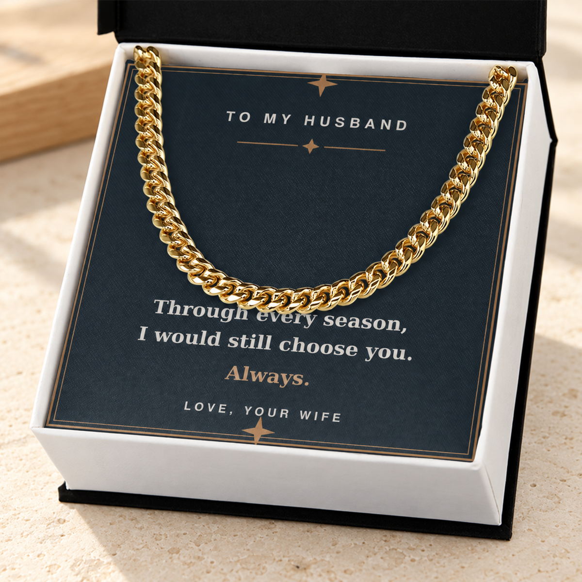 Gold Cuban link chain for husband in the standard gift box